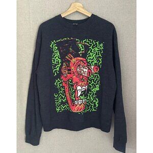 Mustache Brigade Mens Sweatshirt Crew Urban Art Black Red Pullover Heathered M